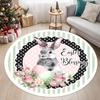 Easter Bunny Circular Carpet Rabbit Floral Print Living Room Bedroom, Soft Carpet Festive Atmosphere Decoration Rug