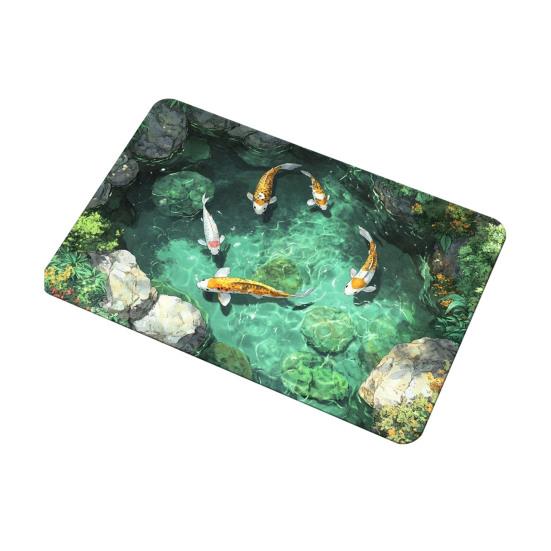 3D Optical Illusion Rug Realistic Fish Pond Area Rug Washable Goldfish Pond Doormat Non-Slip Floor Mat for Kids Playroom Living Room Bedroom Entrance