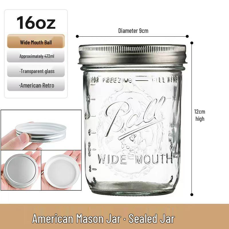 Retro Mason Glass Storage Jar with Lid - Food Grade Transparent Kitchen Container