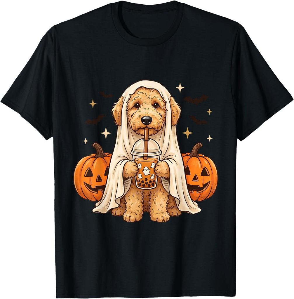 Goldendoodle Ghost and Boba Cute Halloween Dog T-Shirt