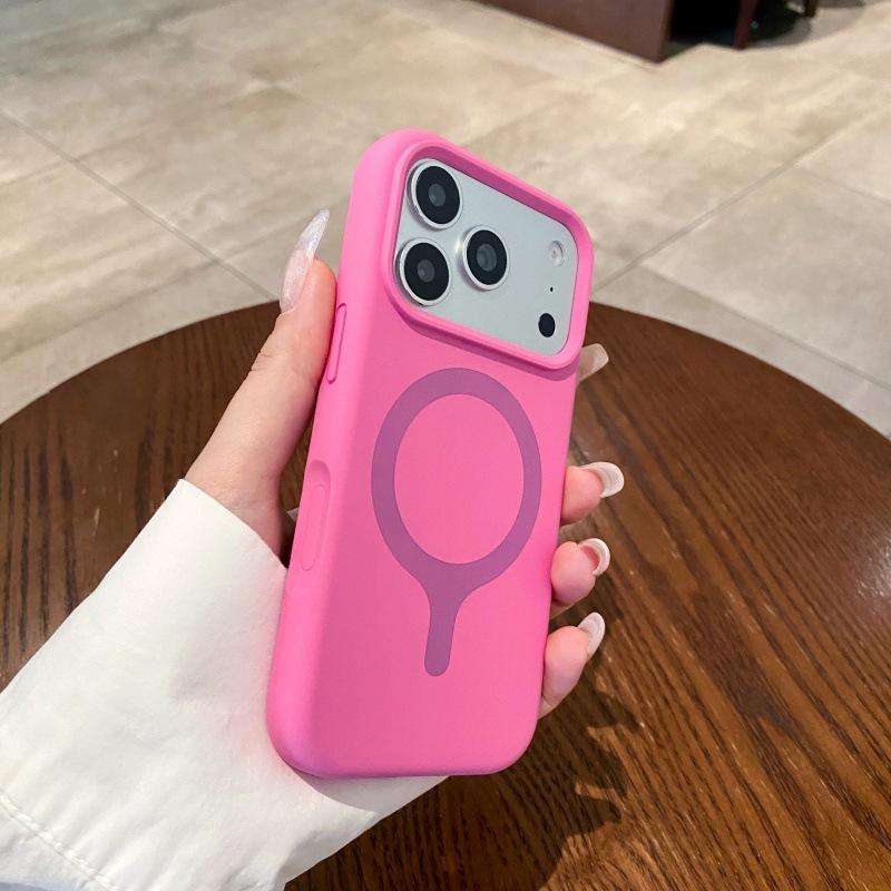 Applicable to iPhone17ProMax liquid silicone contrasting color one-piece magnetic mobile phone case Apple 16 solid color sense