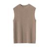 Women's Cashmere Ribbed Sleeveless Slim-Fit Pullover Sweater with Half-High Neck