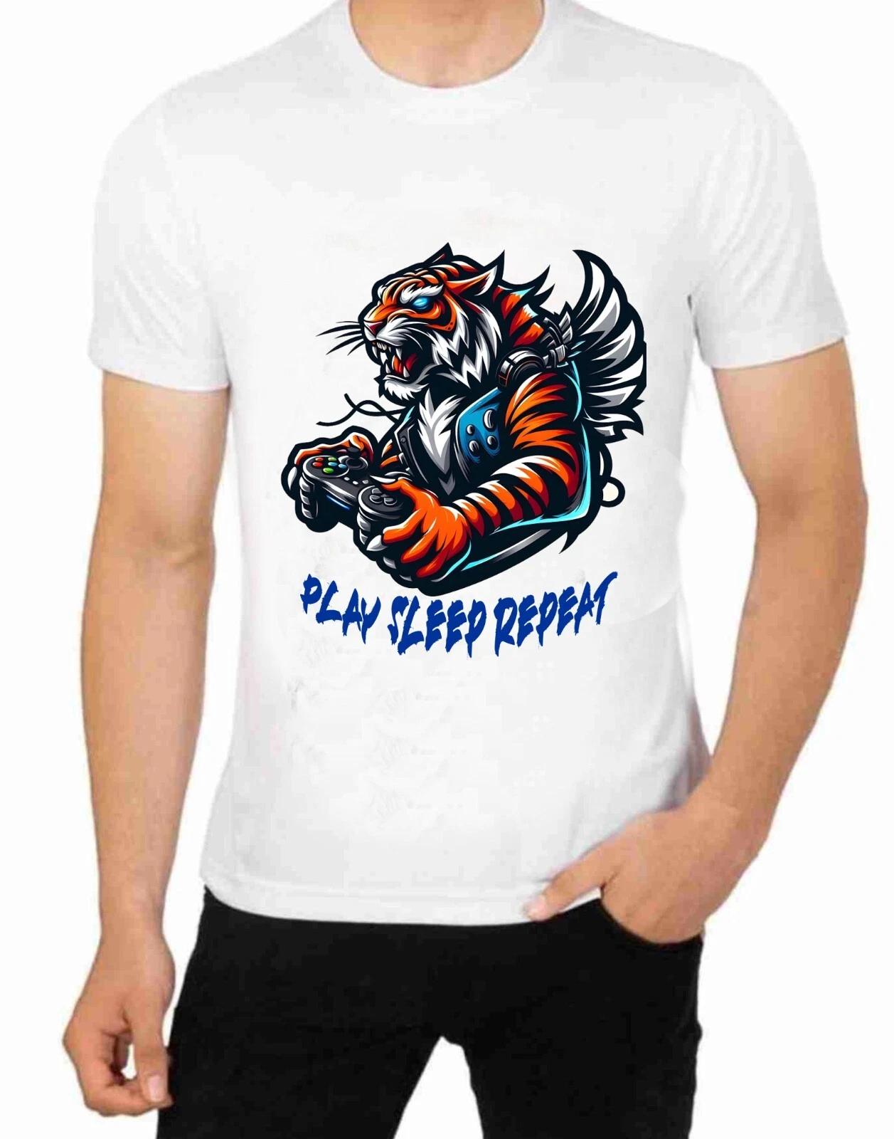 Gaming Gamer T-Shirt Jungle Tiger Character Art Nerd Play Computer Games 3XL