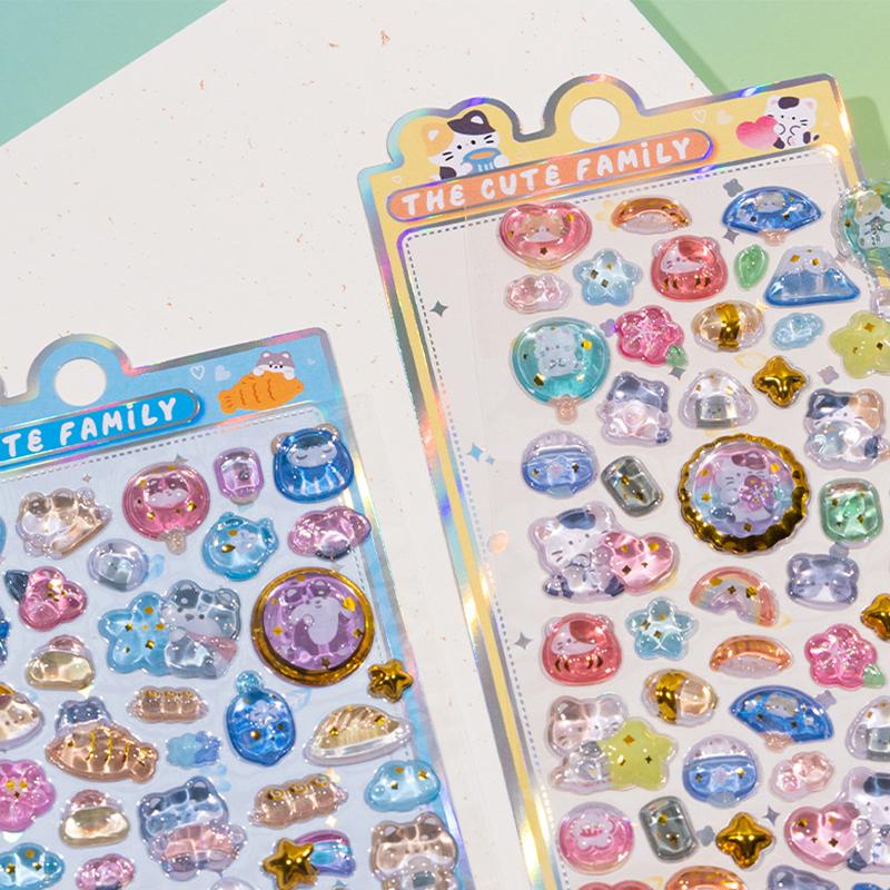 Cartoon Cute Animal Crystal Relief 3D Stickers Scrapbooking Journaling Diary Phone Case Decoration