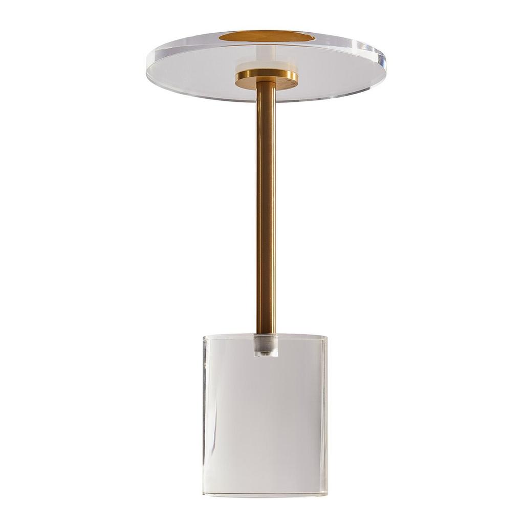 Clear Acrylic End Table, Acrylic Side Table with a Solid Base, 11.9 X 11.9 Inch Round Tabletop, 21.4 Inch High, for Coffee, Drink, Food, Snack Used In