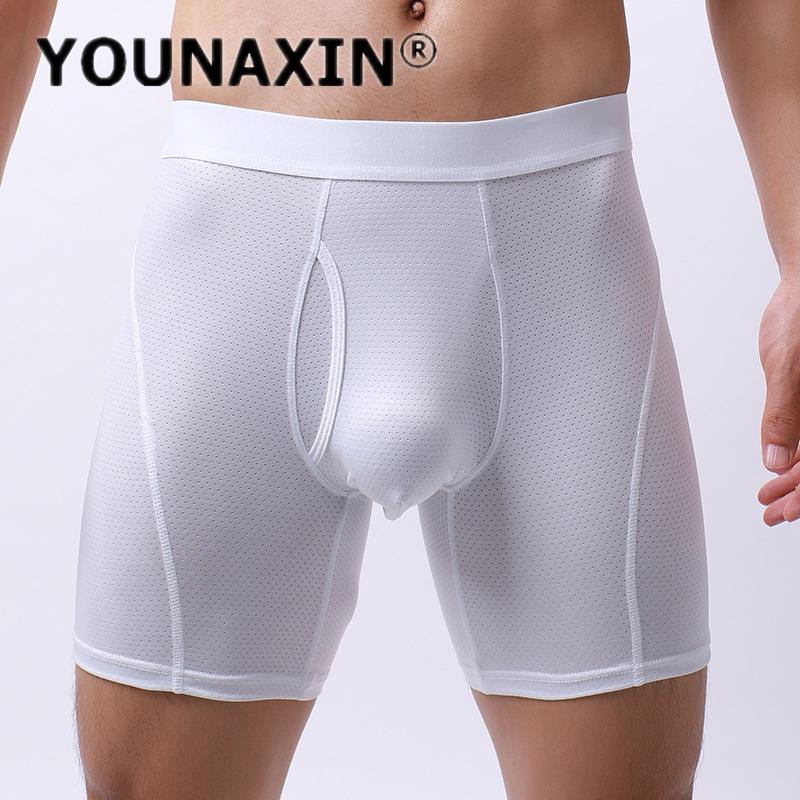 Men's Panties Long Leg Boxer Briefs Ice silk Underwear Shorts Breathable Mesh U-convex Underpants S M L XL