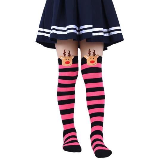 Kids' Christmas Socks Reindeer Plush Striped Knee-High Stockings Over Knee Socks Festive Holiday Wear for Boys Girls