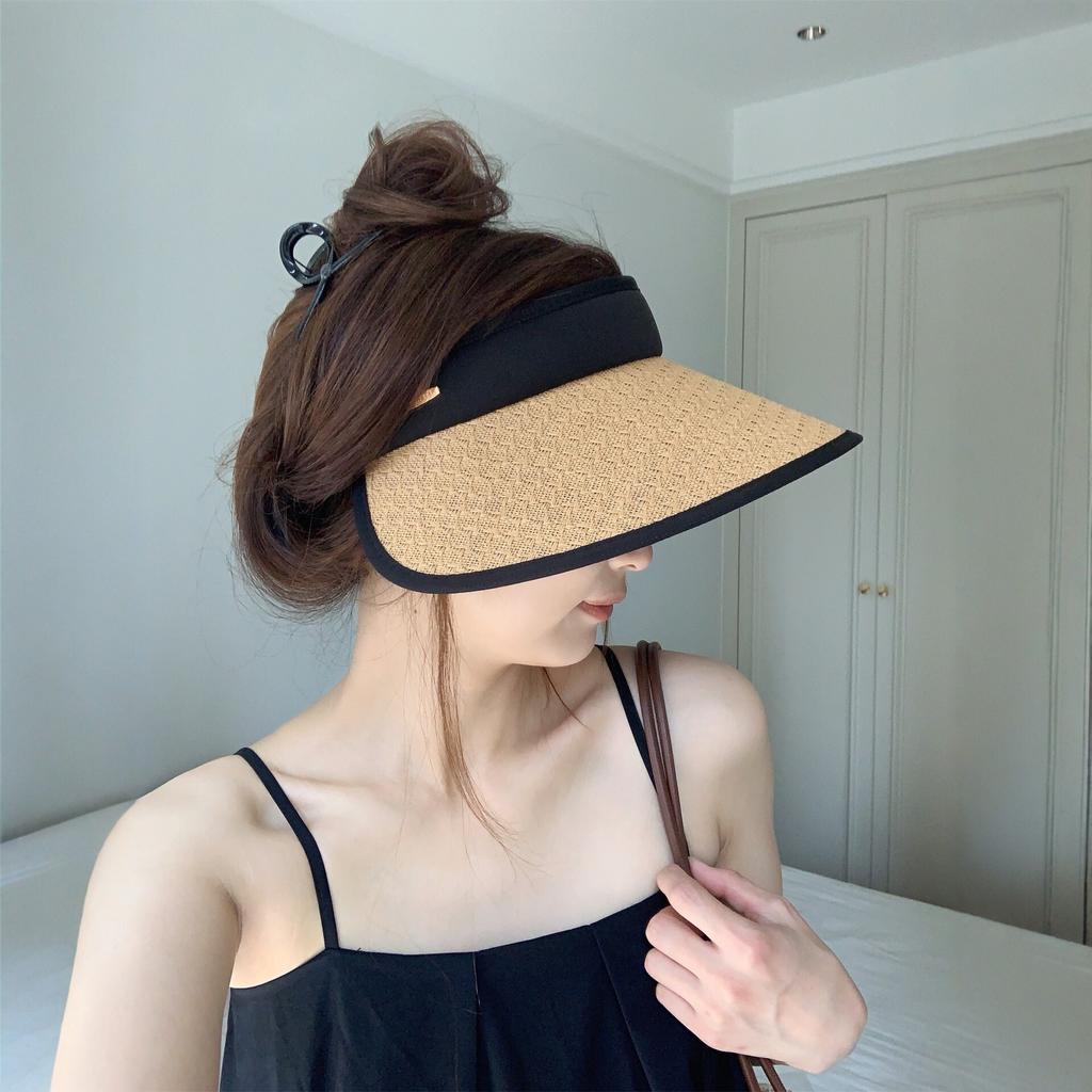 Straw empty top sun hat women's summer sun protection big eaves show face small versatile fashion sun hat