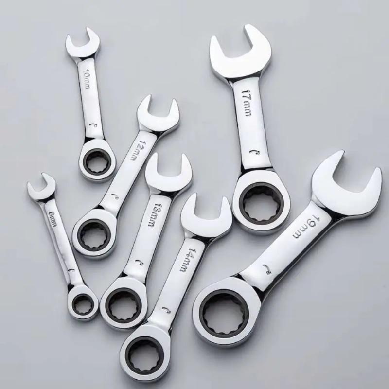 6/8/10/12/15mm CR-V Steel Stubby Ratcheting Combination Wrench Dual-use Reversible Spanner Mini Plum Blossom Hand Spanner