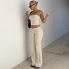 Women Casual Solid Strapless Sleeveless Top Flared Pants Two Piece Set