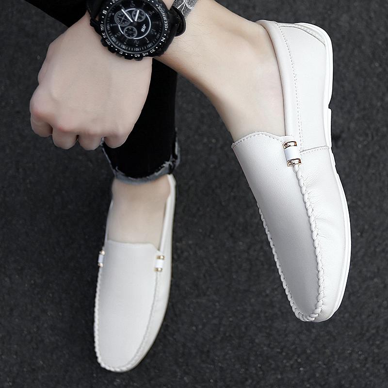 Doudou shoes British new summer white casual small leather shoes lazy soft-soled driving shoes