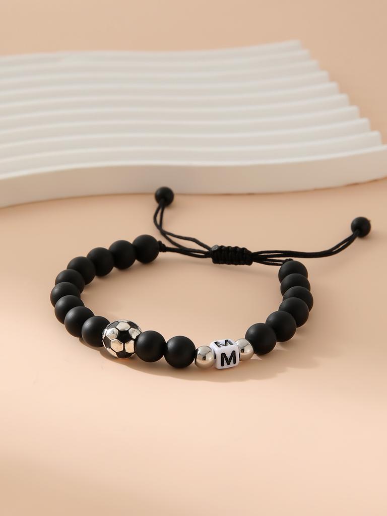 Mattschwarzes Fußball-Alphabet Verstellbares Perlenarmband Unisex Sport-Armband Schmuck