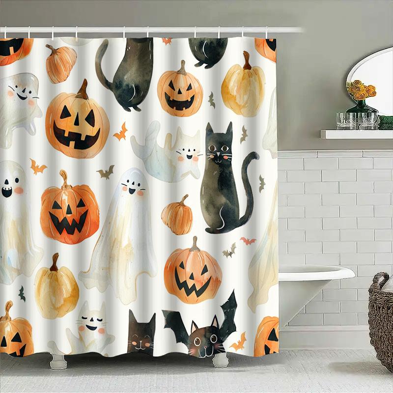 Halloween-themed Shower Curtain with Pumpkin Cat Bat Print for Halloween Decoration In Bathroom Accessories from Home Garden On