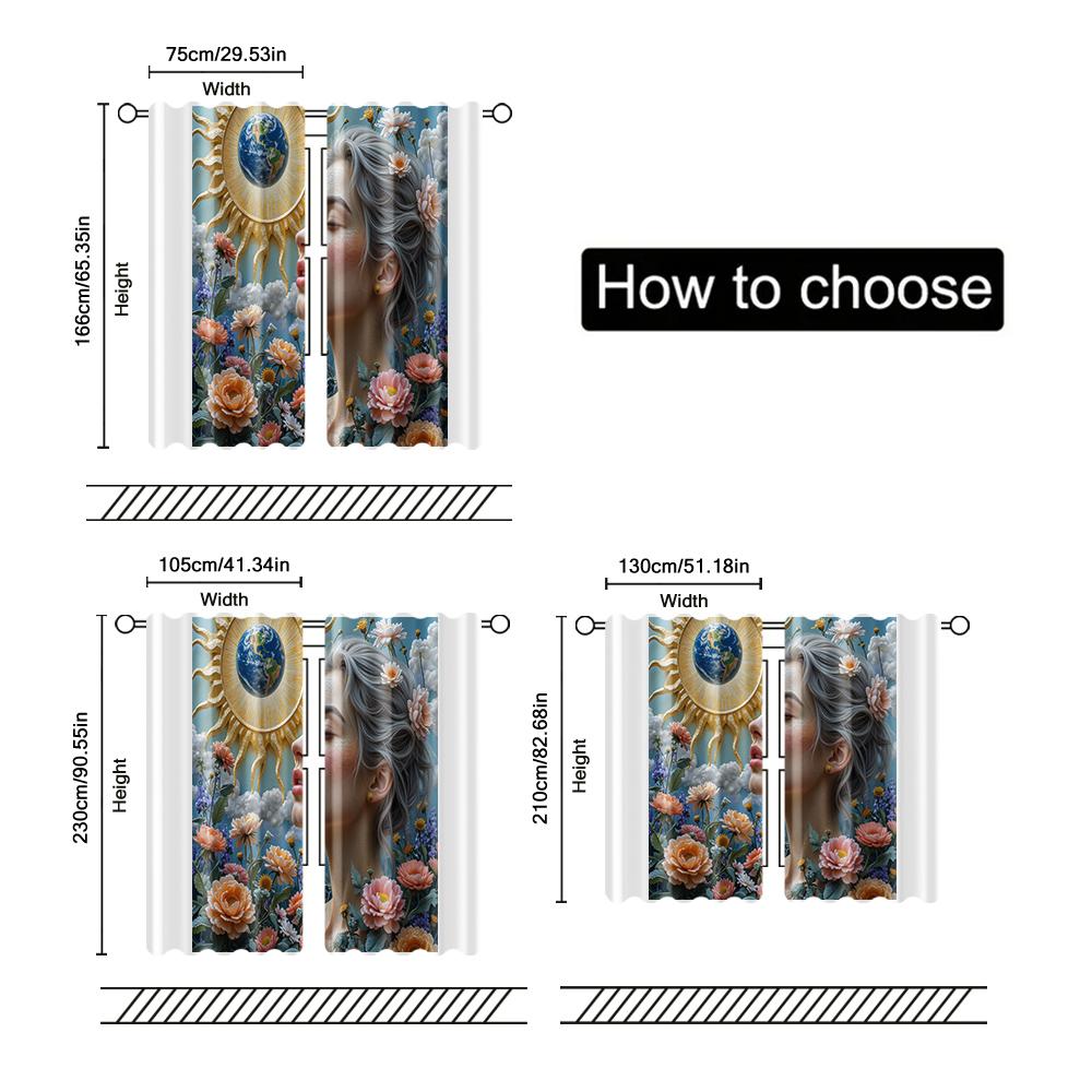 Filtering Curtains Excluding Rods Non Movable Without Batteries Earth Sun Goddess Use Bedrooms Living Curtain Set Of 2 Made Polyester Washable