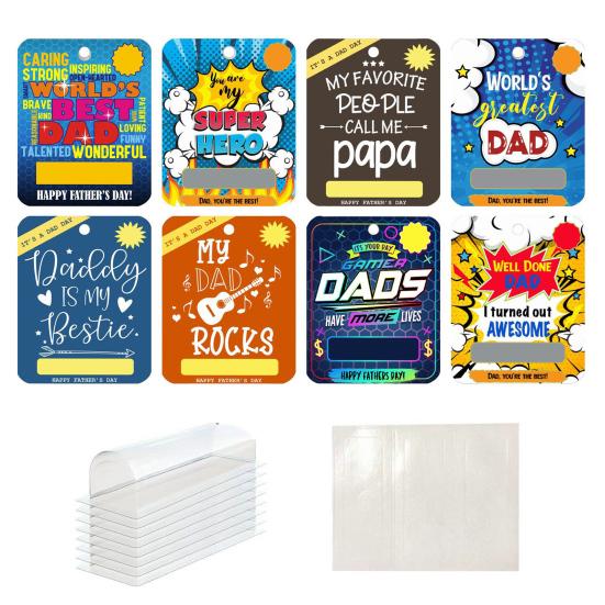 8 Pcs Father's Day Money Holder Ornaments Cash Money Holder Card with Plastic Cover And Adhesive DIY Father's Day Appreciation Gift