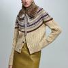 Vintage Wool-Cotton Cable Knit Cardigan – Mélange Fancy Yarn Winter Sweater, Round Neck, Long Sleeve