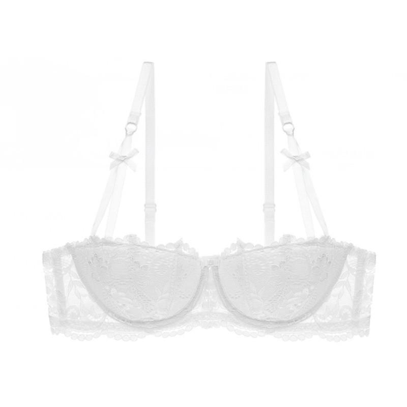 

Жіноча білизна великого розміру, тонка, сексуальна, з жакардовим мереживом Палацова лоза , з ефектом збору для маленьких грудей 85D білий