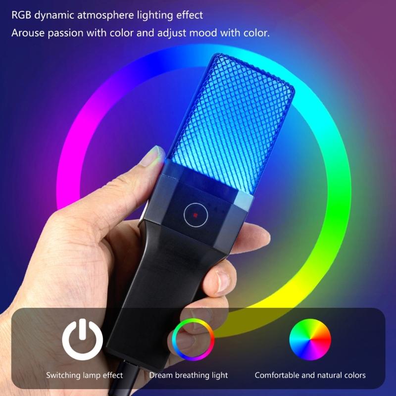 Upgrades Desktop Microphone Set 7 Color LED USB Plugs & Plays Connectivity Versatile Condenser Microphone with Stand