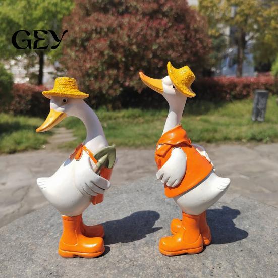 Resin Duck Family Garden Figure Porch Goose Statues, Funny Farm Fence Decor, Decor Outdoor Animal Sculptures & Perfect for Home Stairs, Farm,