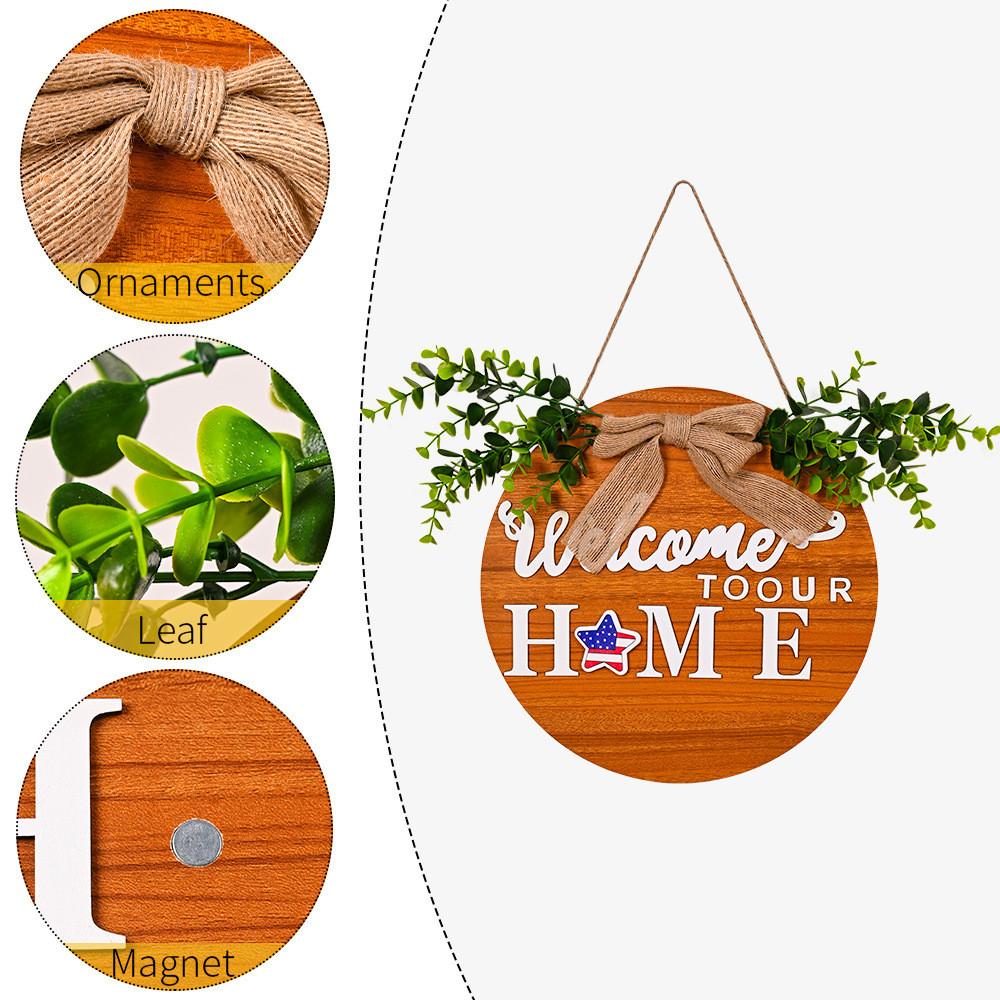 Beautifully Crafted Wooden Door Decor With Green Leaf And Butterfly Bow For Summer