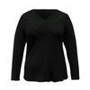Women's Solid Color Plus Size Cross V-Neck Long Sleeved Pullover T-shirt Top