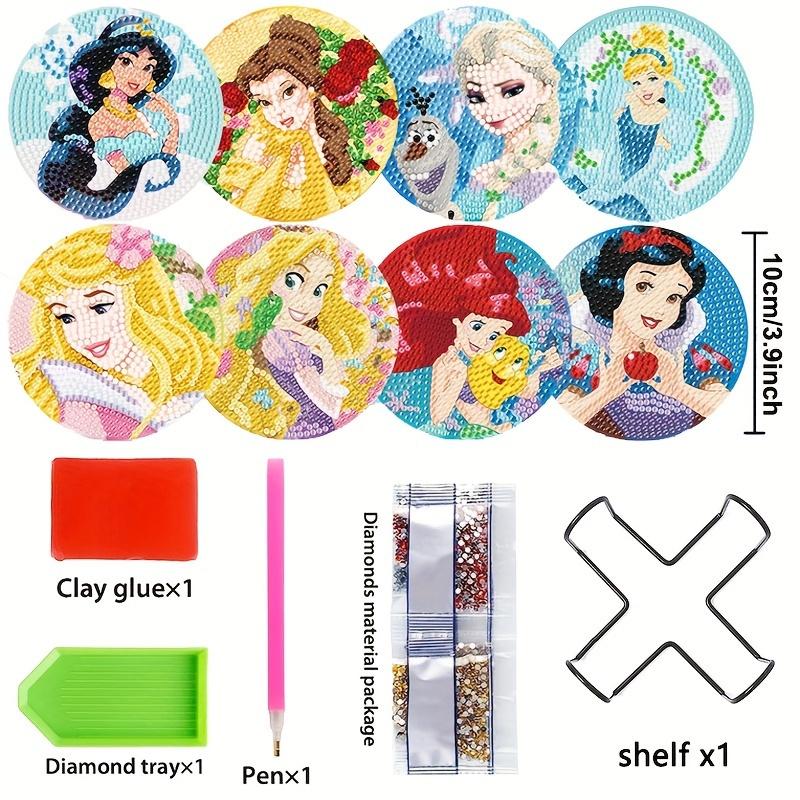 8 Stück/Sets Wunderschöne Prinzessin Diamantmalerei Untersetzer DIY Diamantkunst Untersetzer 5D Vollbohrung Diamantuntersetzer Acryl Rund Tasse