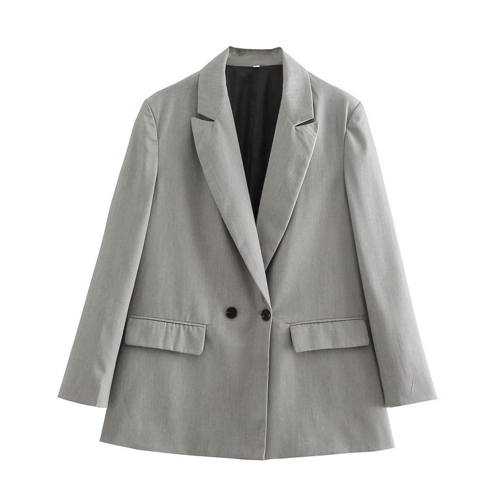 Herbst 2023 Europäischer und amerikanischer Damen-Zweireiher-Blazer mit lockerer Passform und einfarbiger