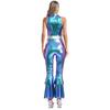 Glänzender Metallic 70er Disco Jumpsuit für Damen S-3XL - Ärmellos Hohe Taille Schlaghose mit Reverskragen Tanzkostüm