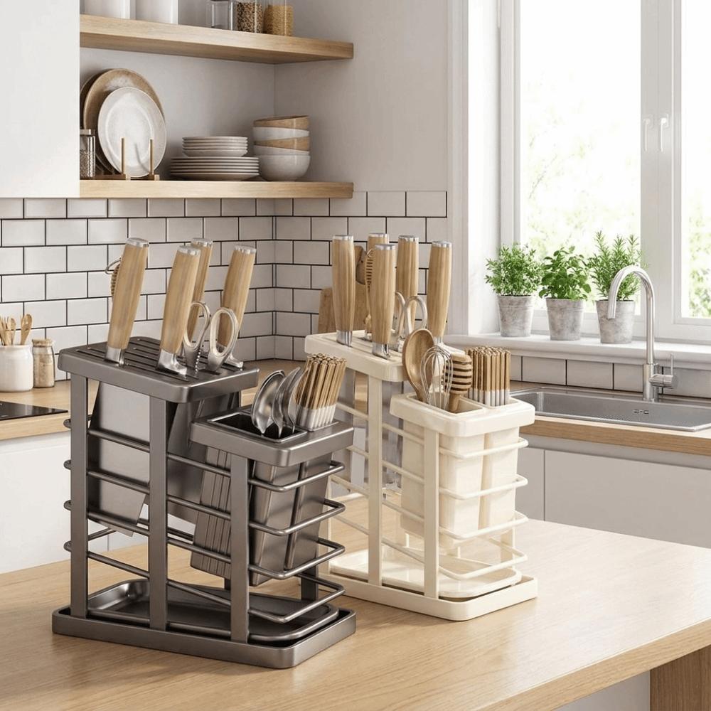 Support de découpe de comptoir peu encombrant Tube à baguettes en acier au carbone Support de couverts moderne Restaurant