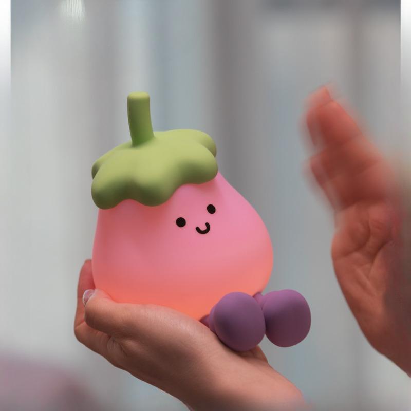 1Pc Cartoon Eggplant Night Light Bedroom Soft Light Eye Protection with Sleeping Atmosphere Silicone Light Three-speed Adjustment Delay Turn Off Light