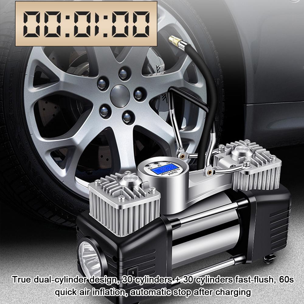 Double Cylinder High Pressure Car Pump Electric Auto Tyre Inflator Pump Digital Display Support Pressure Preset Function
