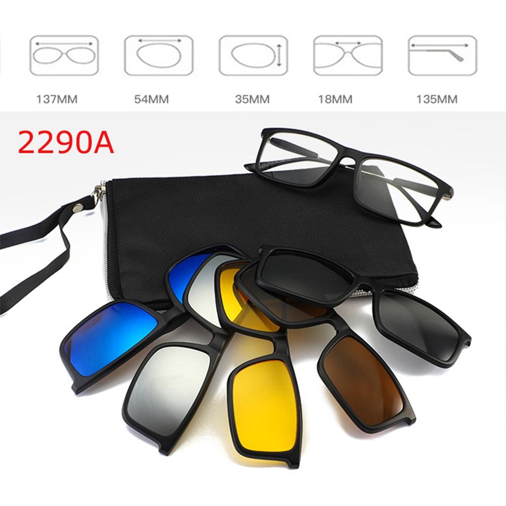 6 In 1 Polarized Sunglasses Men Women Magnetic Clip On Glasses TR90 Optical Prescription Eyeglass Frames Magnet Clips