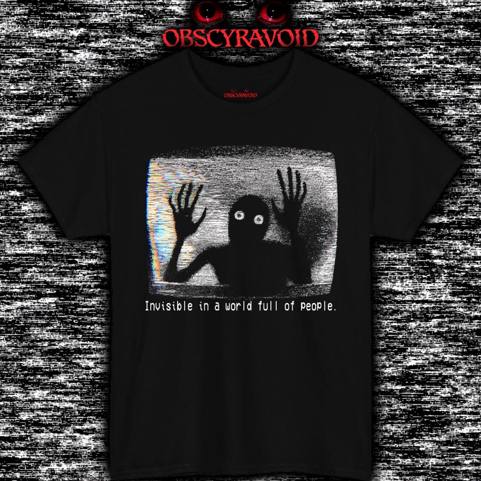 Invisible in a World Full of People T-Shirt Analog Horror VHS Static Shadow Figure Creepy Tee 2XL
