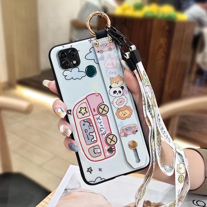 Lanyard Anti-knock Phone Case For ZTE Blade 20 Wristband Kickstand Shockproof Wrist Strap Cute Cartoon Protective Ring