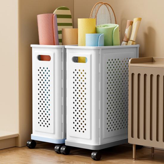 Rolling Yoga Mat Storage Basket Home Gym Storage Rack with Wheels Breathable Mesh Basket Organizer for Yoga Mats Rackets Blankets