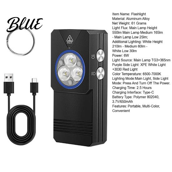 Clip-on Light with Battery Indicator Keychain Flashlight Mini Torch Rechargeable Work Emergency for Walking Camping Fishing Hiking Gear Small Lamp