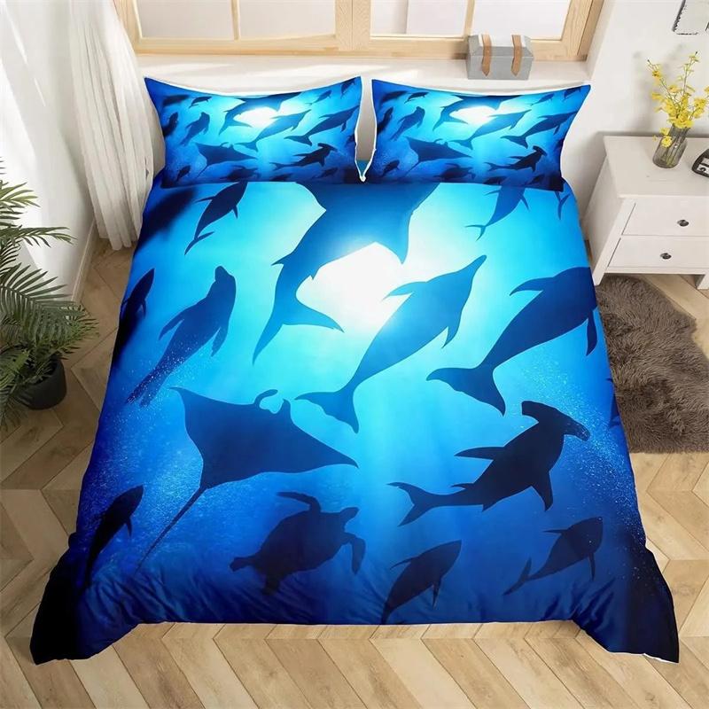 Shark Duvet Cover Set Types Of Sharks Pattern Duvet Cover Set Bedclothes Pillowcase Double Queen King Size Polyester Bedding Set