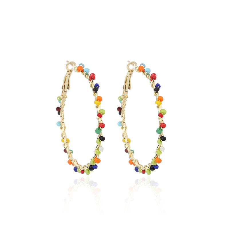 Холодный ветер индивидуальность преувеличенные большие круглые серьги модный темперамент длинные серьги с рисовыми бусинами корейские ins серьги