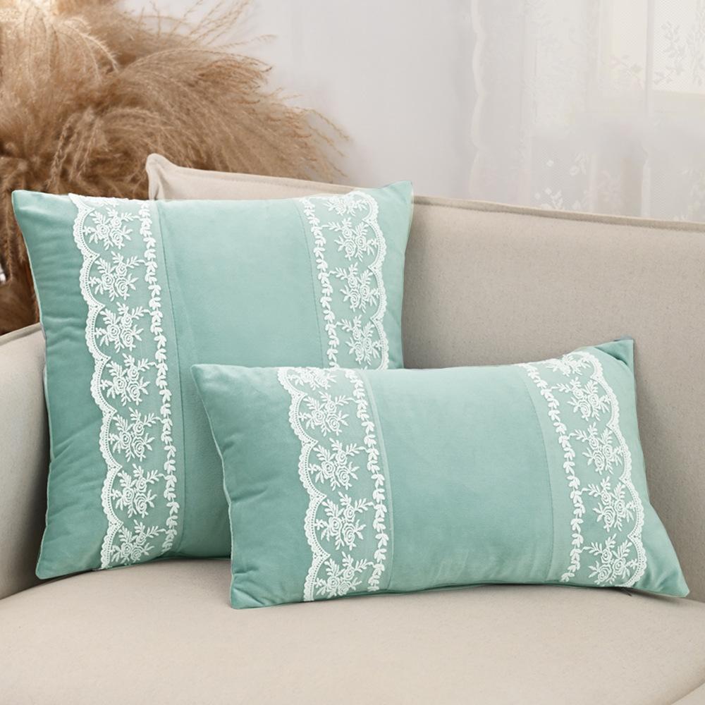 Premium Nordic Ins Style Dutch Velvet Pillowcase Deluxe Rose Lace Embroidered Cushion Cover Fresh Modern Home Decor Pillow Cover