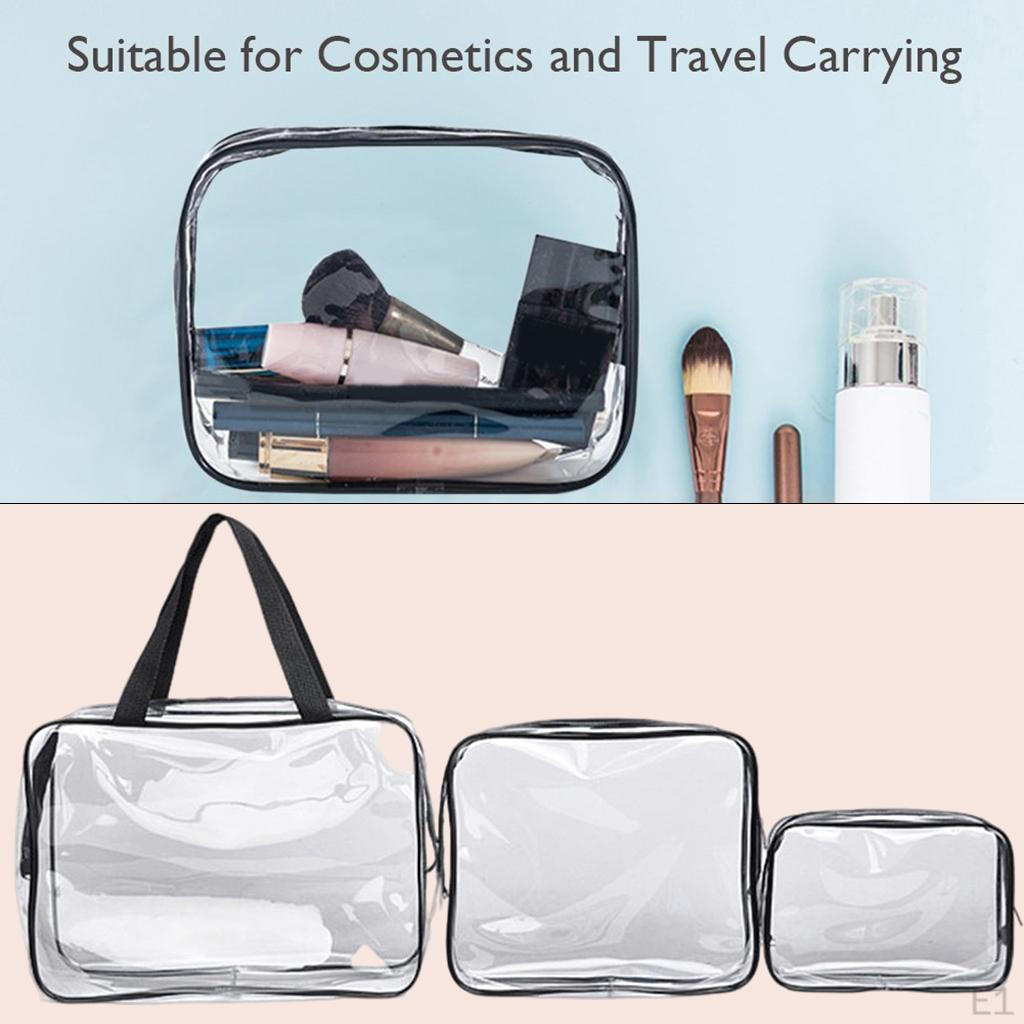 Bags, 3Packs Cosmetic Makeup Bags Set Waterproof Clear PVC w/ Zipper Handle Portable Travel Pouch