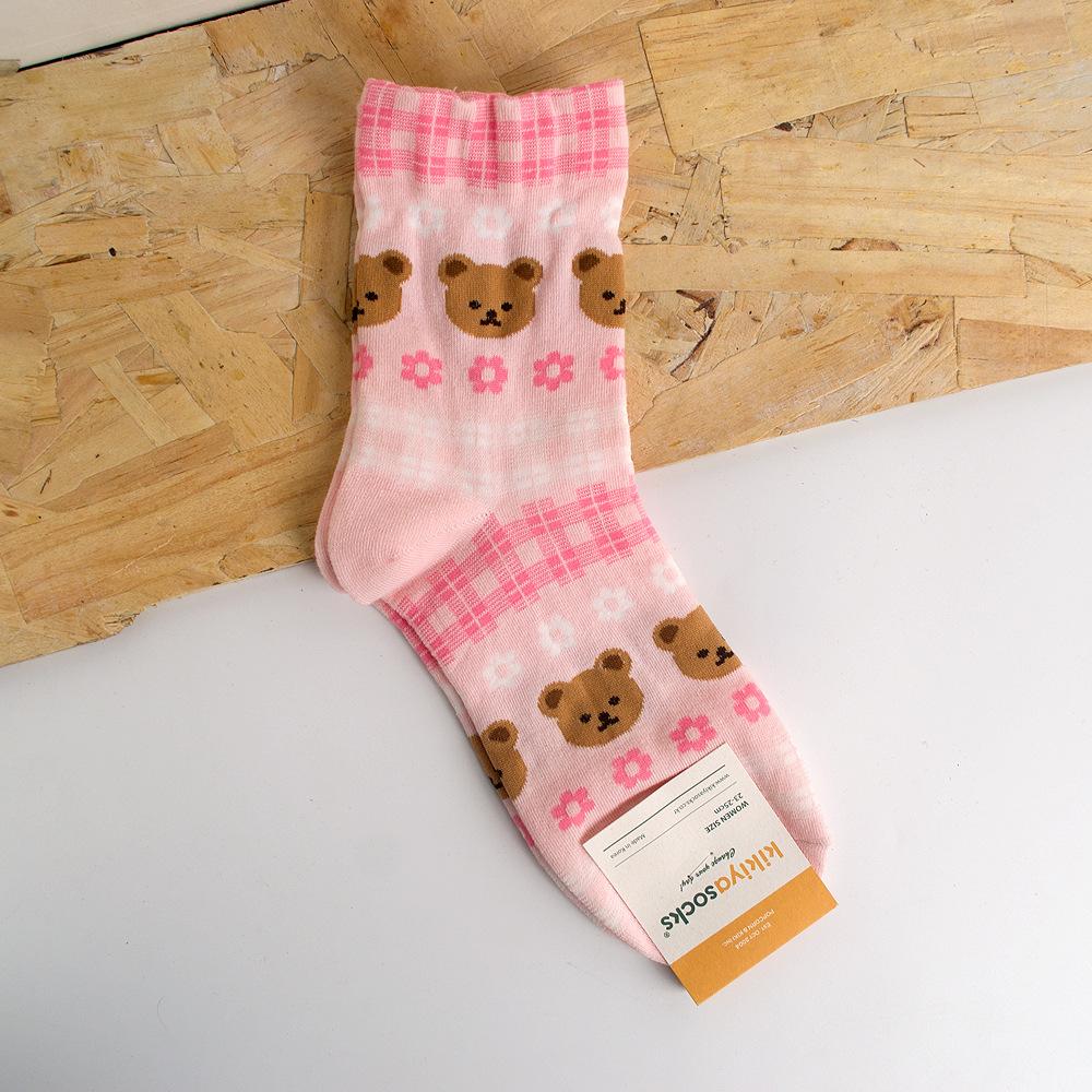 Skarpetki damskie Harajuku Kawaii z nadrukiem zwierzęcym, skarpetki z uroczym wzorem misia, abstrakcyjne malarstwo olejne, styl koreański, artystyczne, kreatywne skarpetki