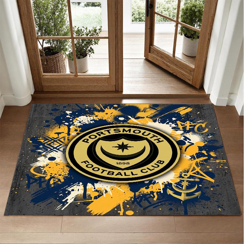 Portsmouth FC Design Crystal Velvet Rug Soft Decorative Mat for Bedroom Entrance