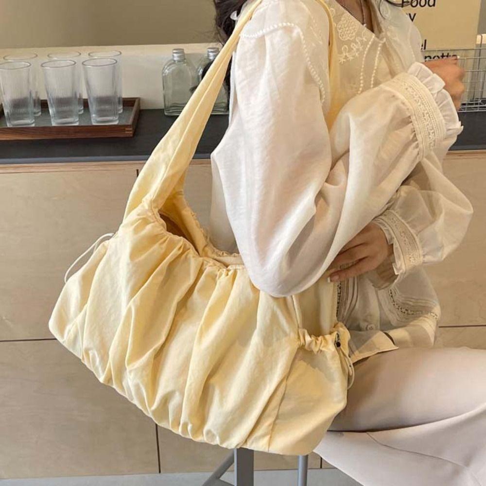 Kordelzug Canvas Umhängetasche Plissiert Lässige Unterarmtasche Handtasche Wolken Crossbody Tasche Mädchen