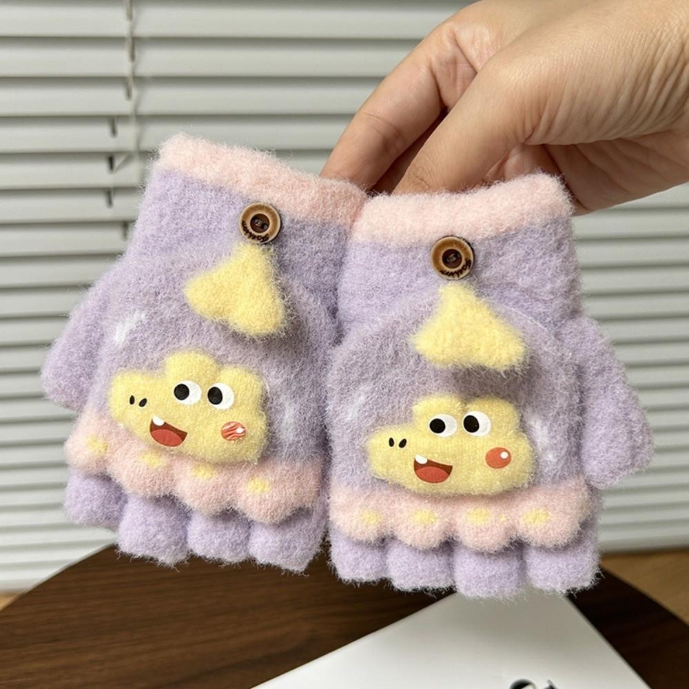 Cold Proof Little Kids Flip Top Gloves Convertible Cartoon Children Gloves For 4 To 8 Years