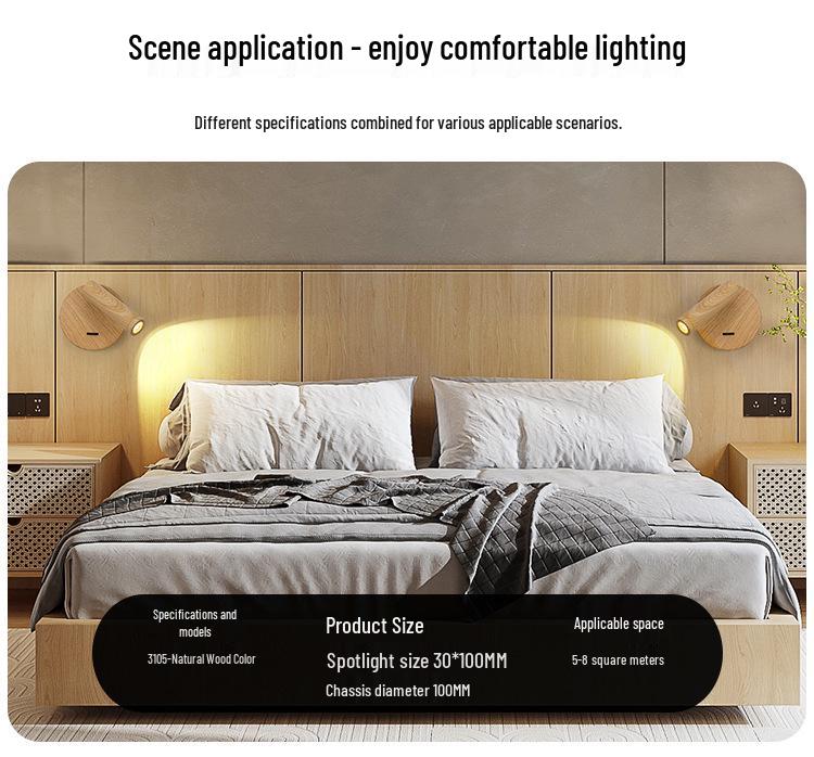 Walnut Wall Lamp with Switch - Bedroom & Hotel Bedside Reading Light