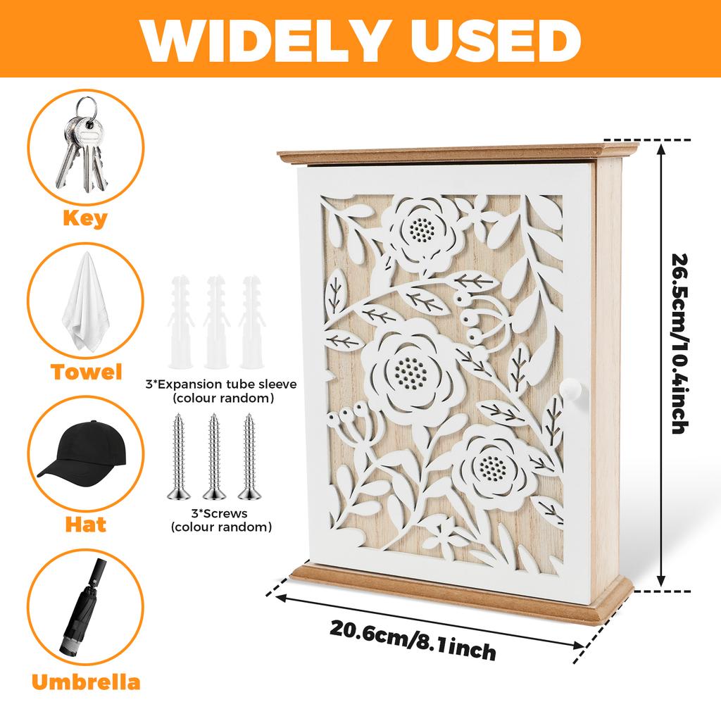 Wood Key Box Decorative Wall Key Holder with 6 Key Hooks Practical Wood Key Cabinet Multifunctional Wood Key Holder Box Doorway