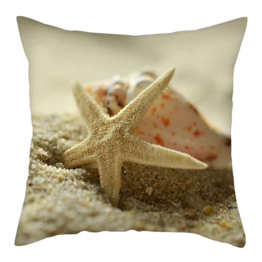 Beach Decoration Pillowcase Natural Landscape Starfish Conch Shell Printing Pillow Home  Sofa Cushion Cover 45x45cm