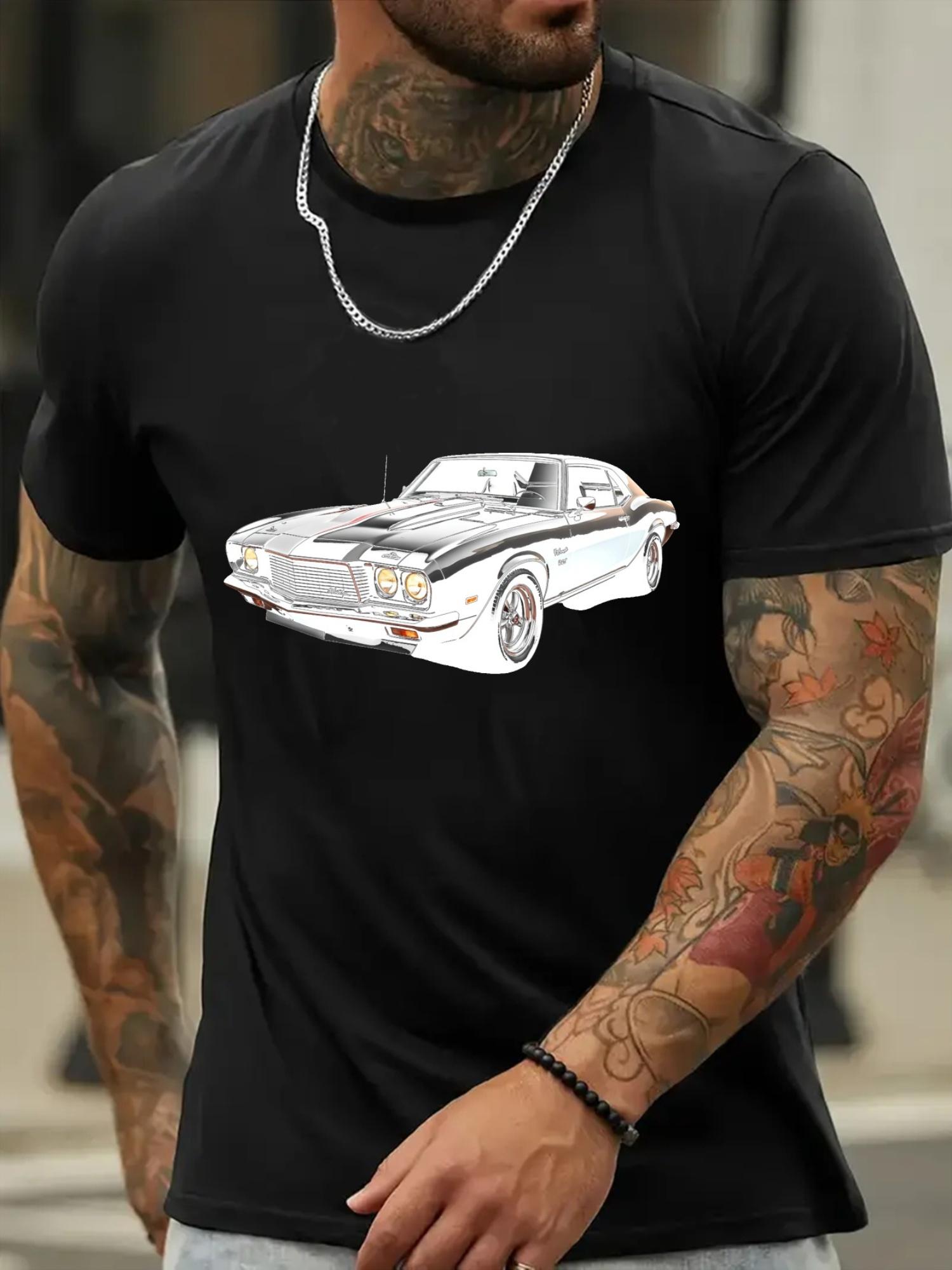 Classic Muscle Car Graphic T-shirt - Black & White Print M