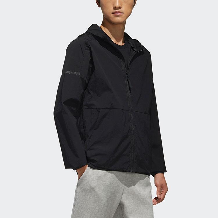 Adidas Lightweight Woven Windbreaker Jacket With Hood And Logo Men Outerwear Black FI8759