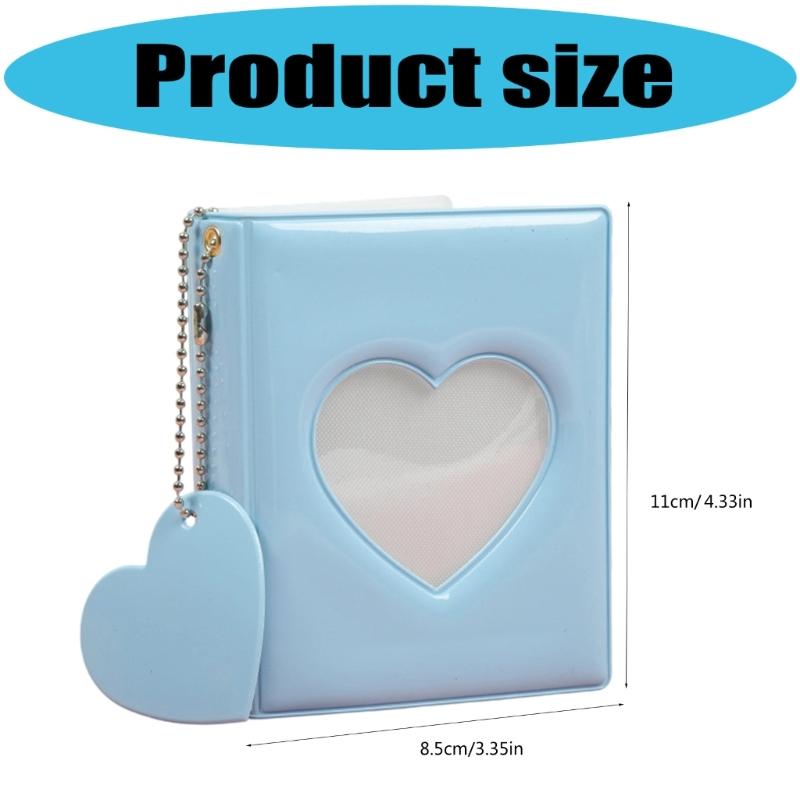 Stylish 3Inch Mini Photo Album with Heart Cutout PVC Cover and 32 Pocket Picture Binder Idol Photocard Collect Book